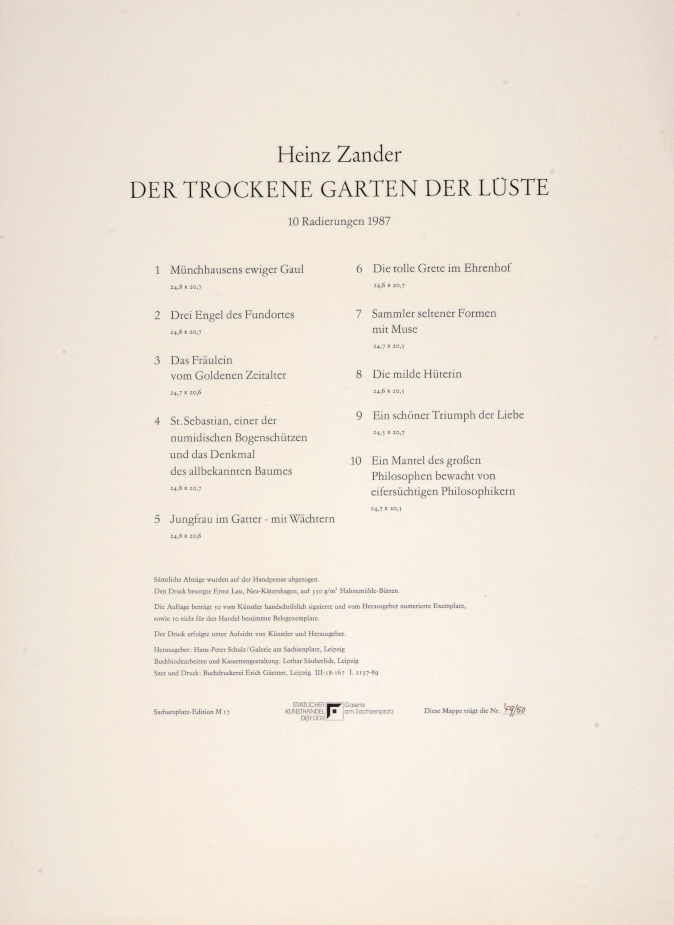 Heinz Zander DER TROCKENE GARTEN DER LÜSTE (1987) MutualArt