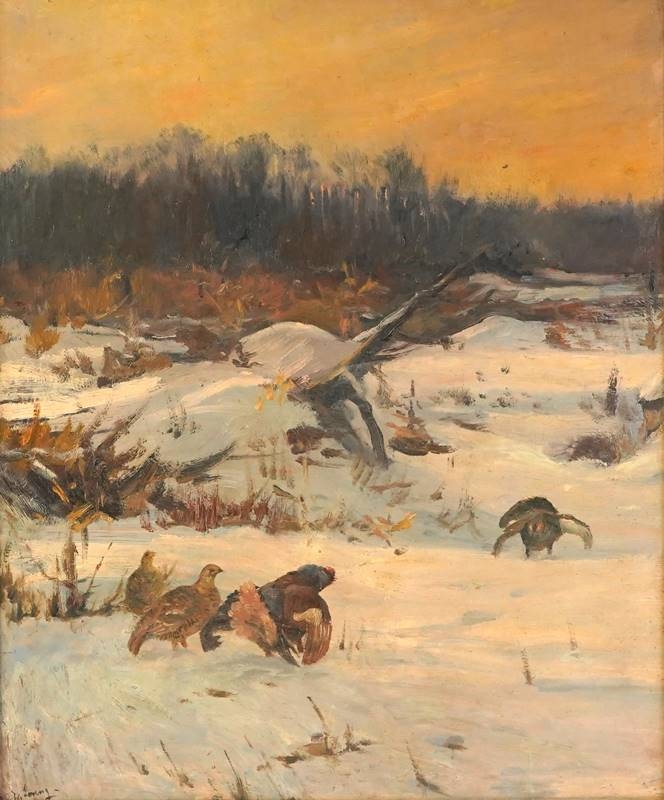 Fasane im Schnee by Wilhelm Lorenz