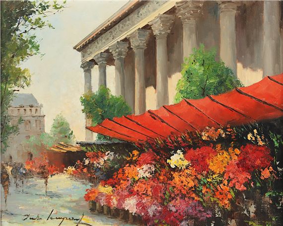 "Blumenmarkt an der Pariser Madeleine" by André Lengrand