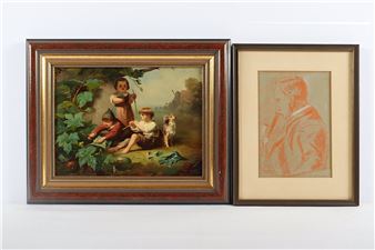 "Spielende Kinder"; Selbstportrait - Arthur Oberfoll