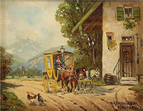 "Postkutsche vor einem Bauernhaus" by Karl Rohrhirsch