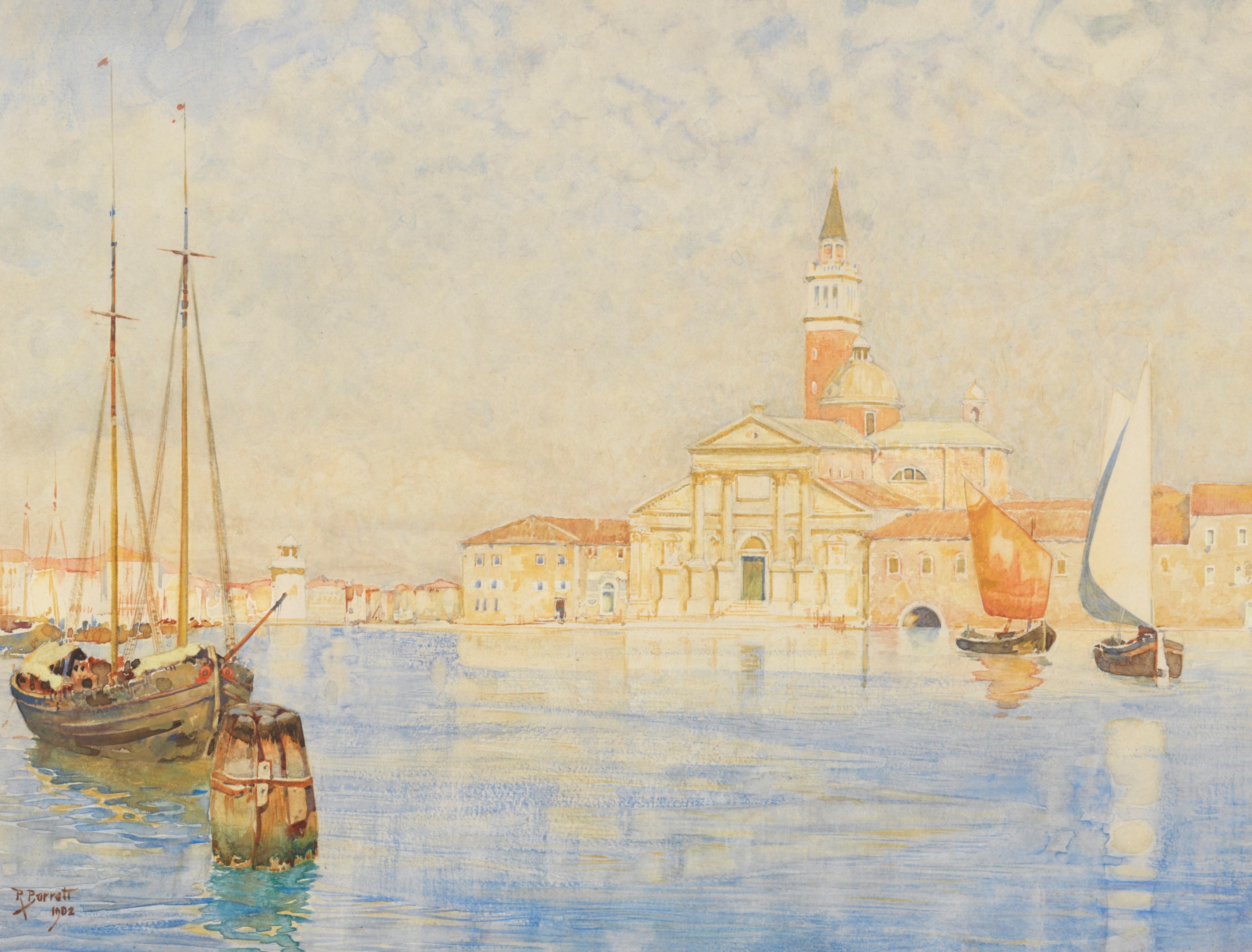 Artwork by Reginald Barratt, San Giorgio Maggiore, Venice, Made of pencil and watercolour on paper