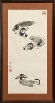 Three swimming buffalo - Liang Zhongming