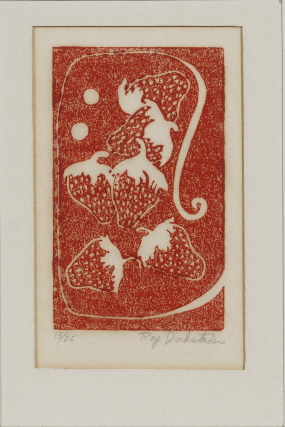 Artwork by Ray Dockstader, "Strawberries", Made of woodcut on paper