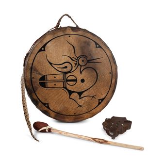 Painted Hide Drum, and Beater - Sean Rising Sun Flanagan