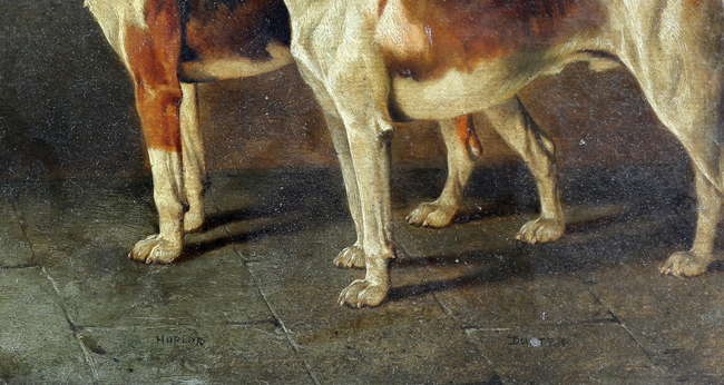 Artwork by A. Wheeler, Two hounds, Made of oil on board