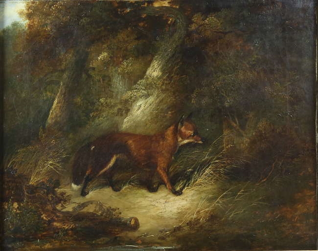 Artwork by A. Wheeler, Two hounds, Made of oil on board