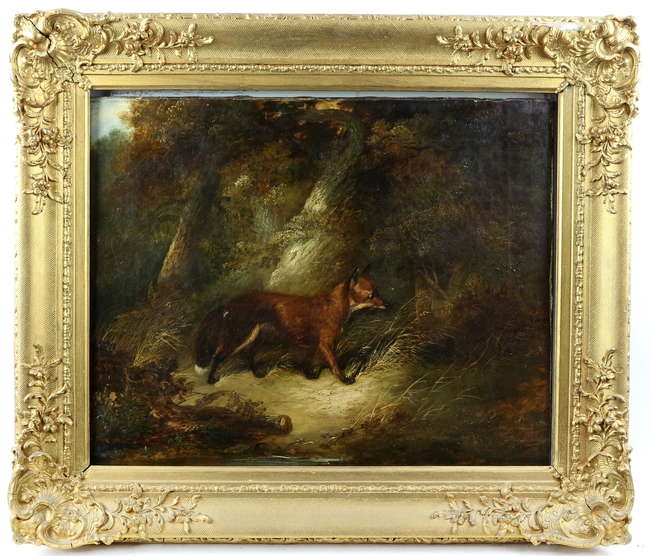Artwork by A. Wheeler, Two hounds, Made of oil on board