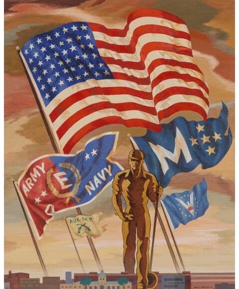 Artwork by Merle Percy Basham, Battle Flags, Made of Tempera on board