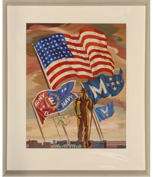 Artwork by Merle Percy Basham, Battle Flags, Made of Tempera on board