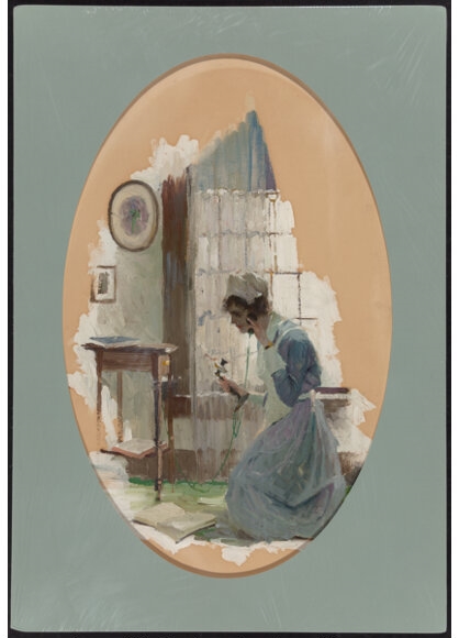 Artwork by Frank Street, On the Phone, Harper's Bazar interior illustration, Made of Oil on board