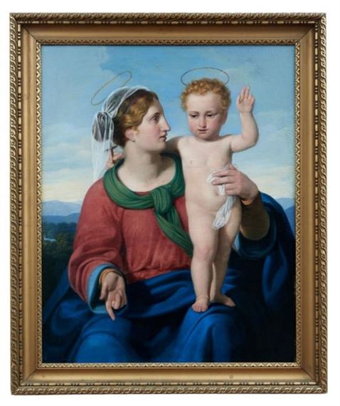Madonna with Child in front of a wide landscape. by Nazarene School, 19th Century