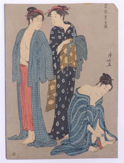 Three beauties after bathing. by Torii Kiyonaga, 20th century