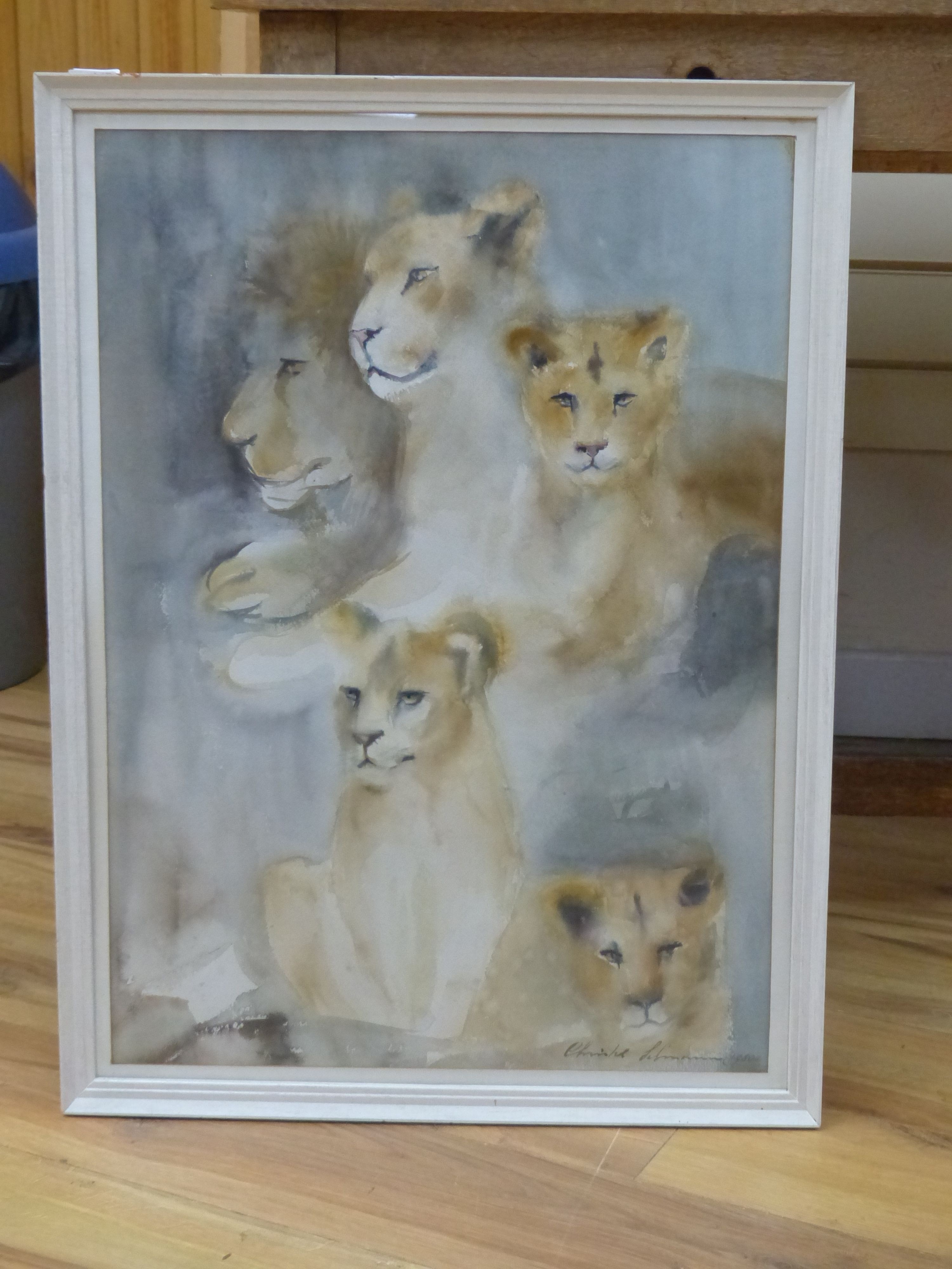 Artwork by Crislett Lehmann, Study of lions, Made of watercolour