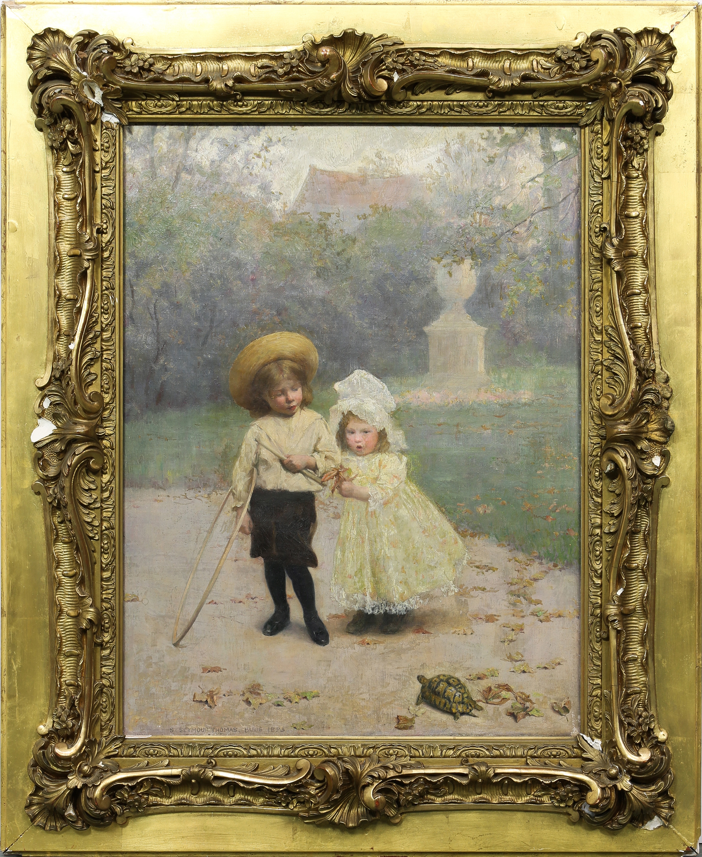 Artwork by Stephen Thomas, Children Watching the Turtle, Made of oil on canvas