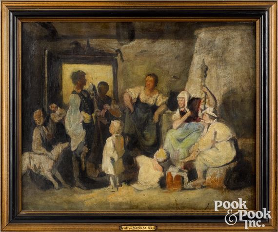 Interior scene with a family by Mihaly Munkacsy
