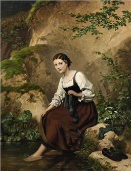 Mädchen am Ufer, die Füße badend - Franz Maria Ingenmey