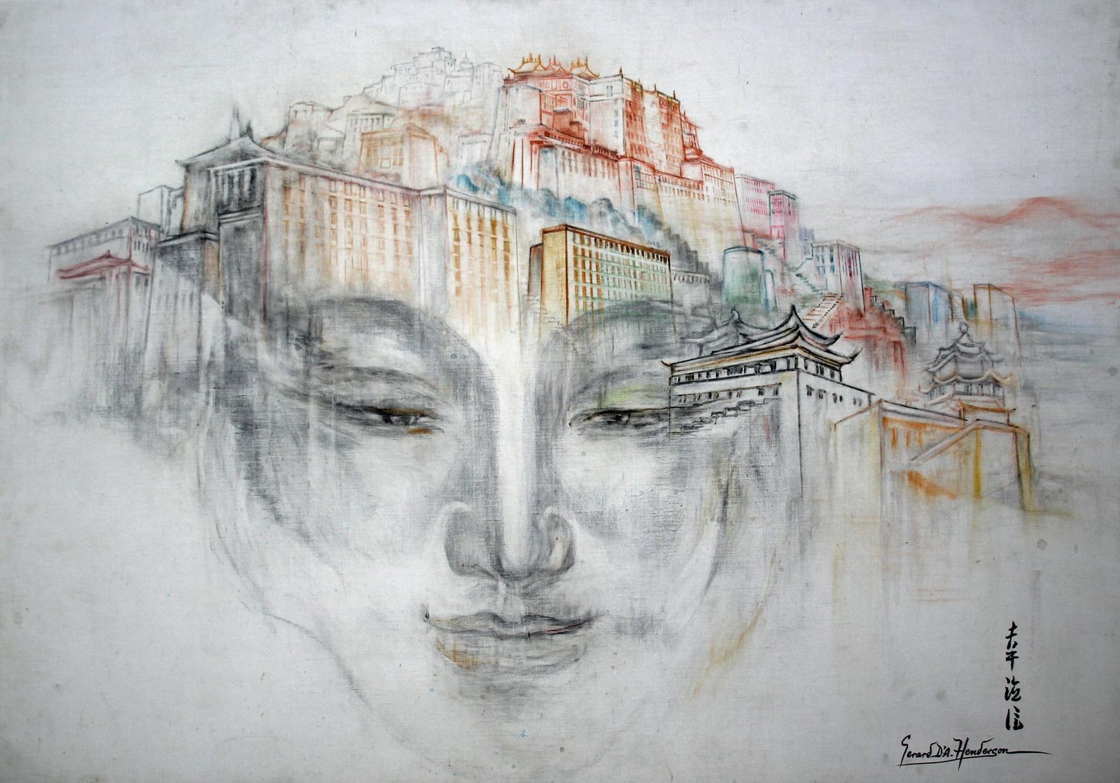 Artwork by Gerard d'Alton Henderson, Buddha's Mind in Hong Kong, Made of Mixed media on canvas on board
