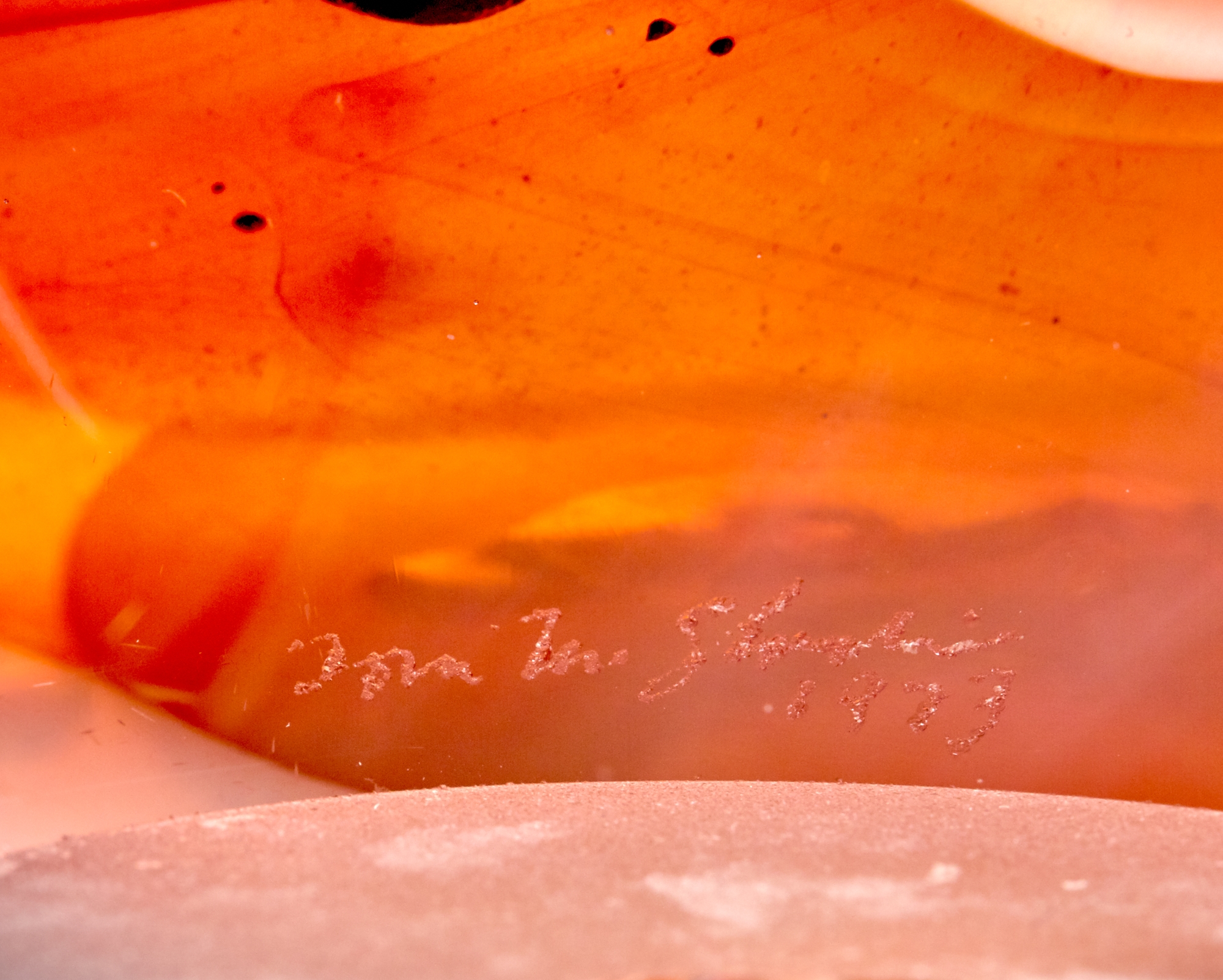 Artwork by Tom Mcglaughlin, Blown and Cased Glass Vase, Made of In orange and colorless glass