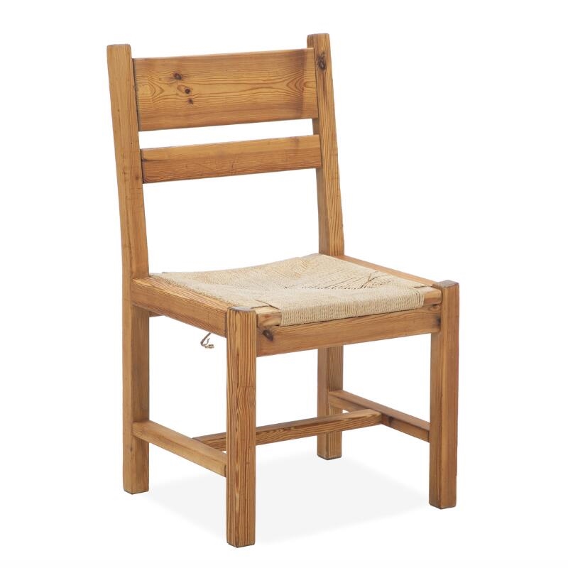 Artwork by Tage Poulsen, Set of eight chairs of solid pine wood, Made of pine wood, papercord