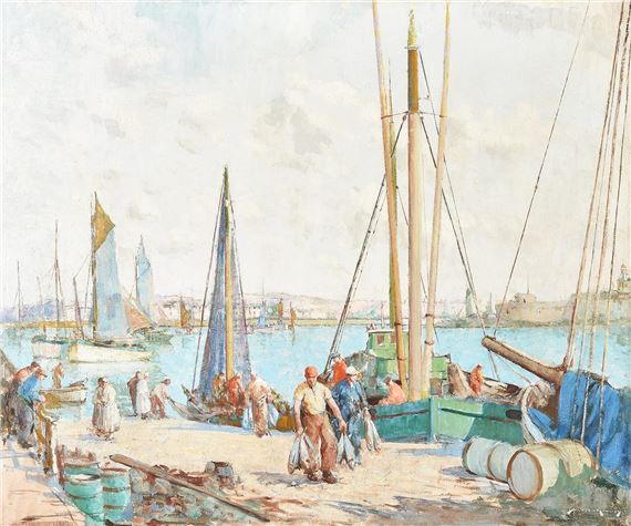 1952), Breton harbour scene by William Lee-Hankey