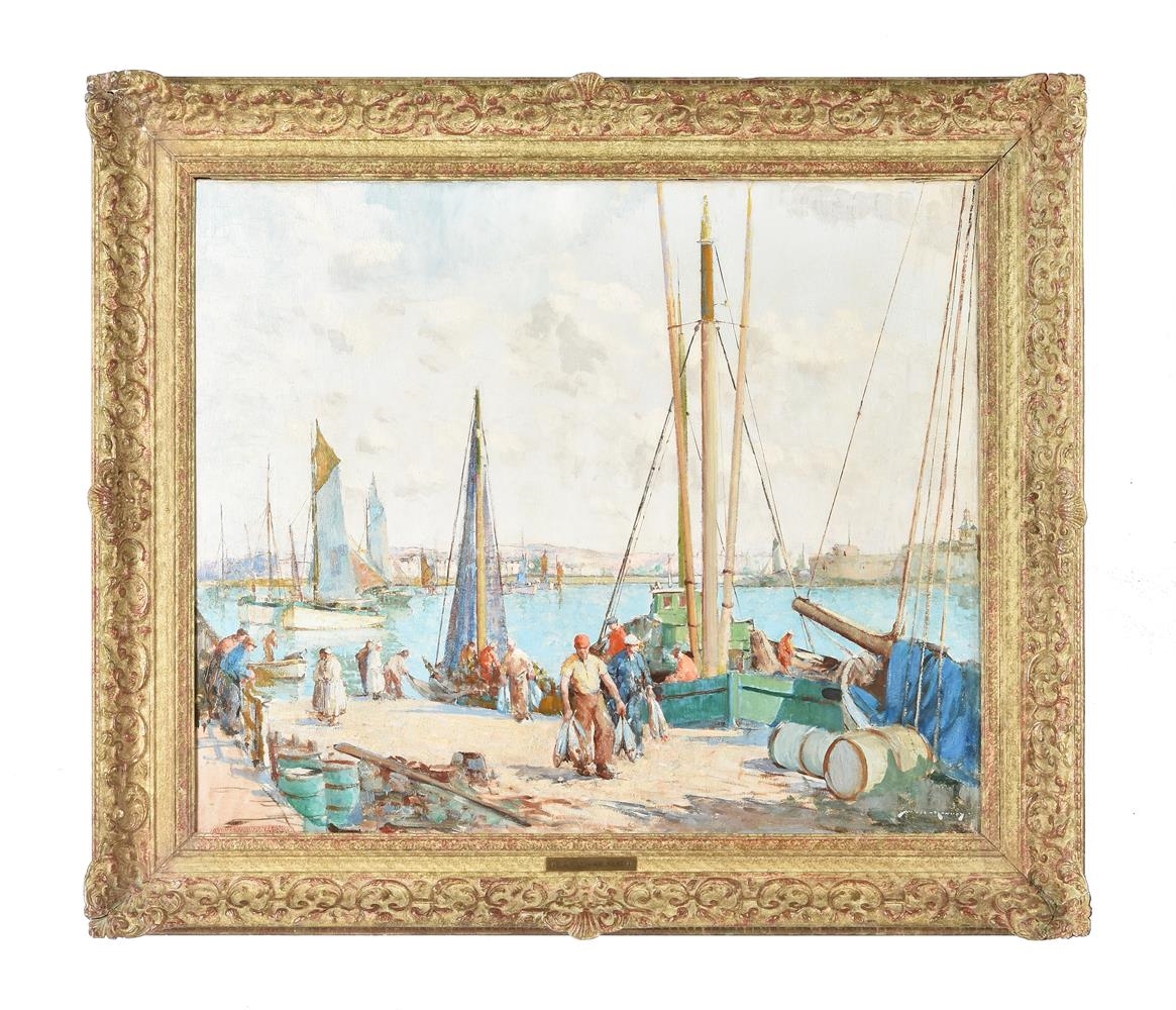 Artwork by William Lee-Hankey, 1952), Breton harbour scene, Made of Oil on canvas