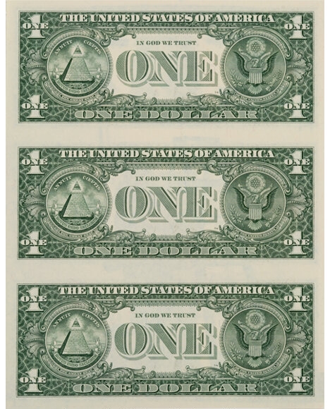 Artwork by Penny, Redacted, Made of Spray paint and stencil on three dollar bills