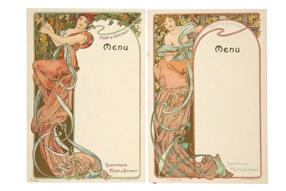 Alphonse Mucha | Quatre menus publicitaires des champagnes Moët ...