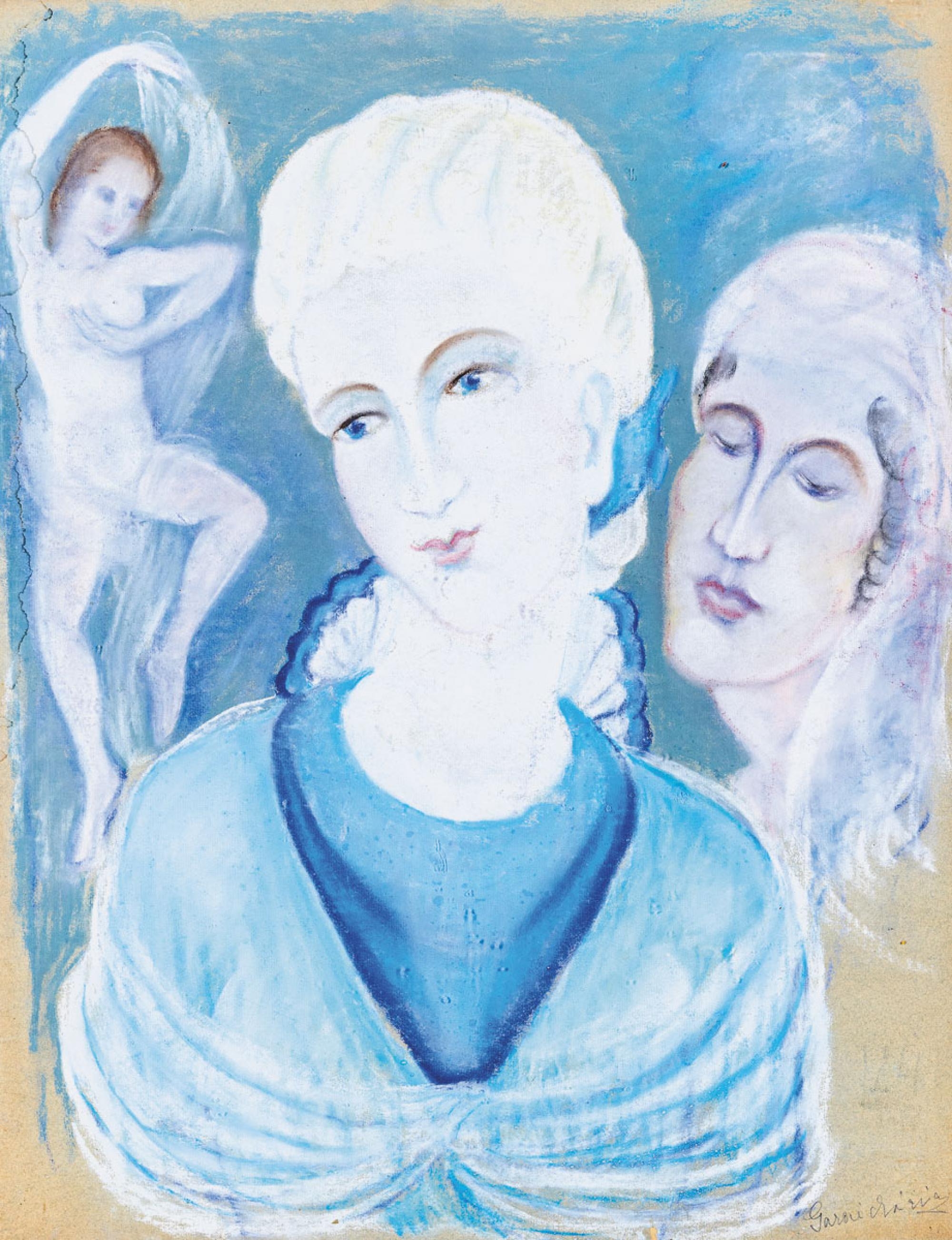 Artwork by Mária Garai, Három nőalak, Made of oil on canvas
