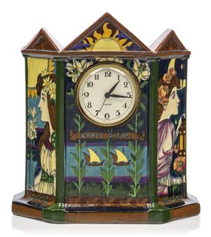 a Foley Intarsio 'Night and Day' Earthenware Mantel clock - Frederick Alfred Rhead