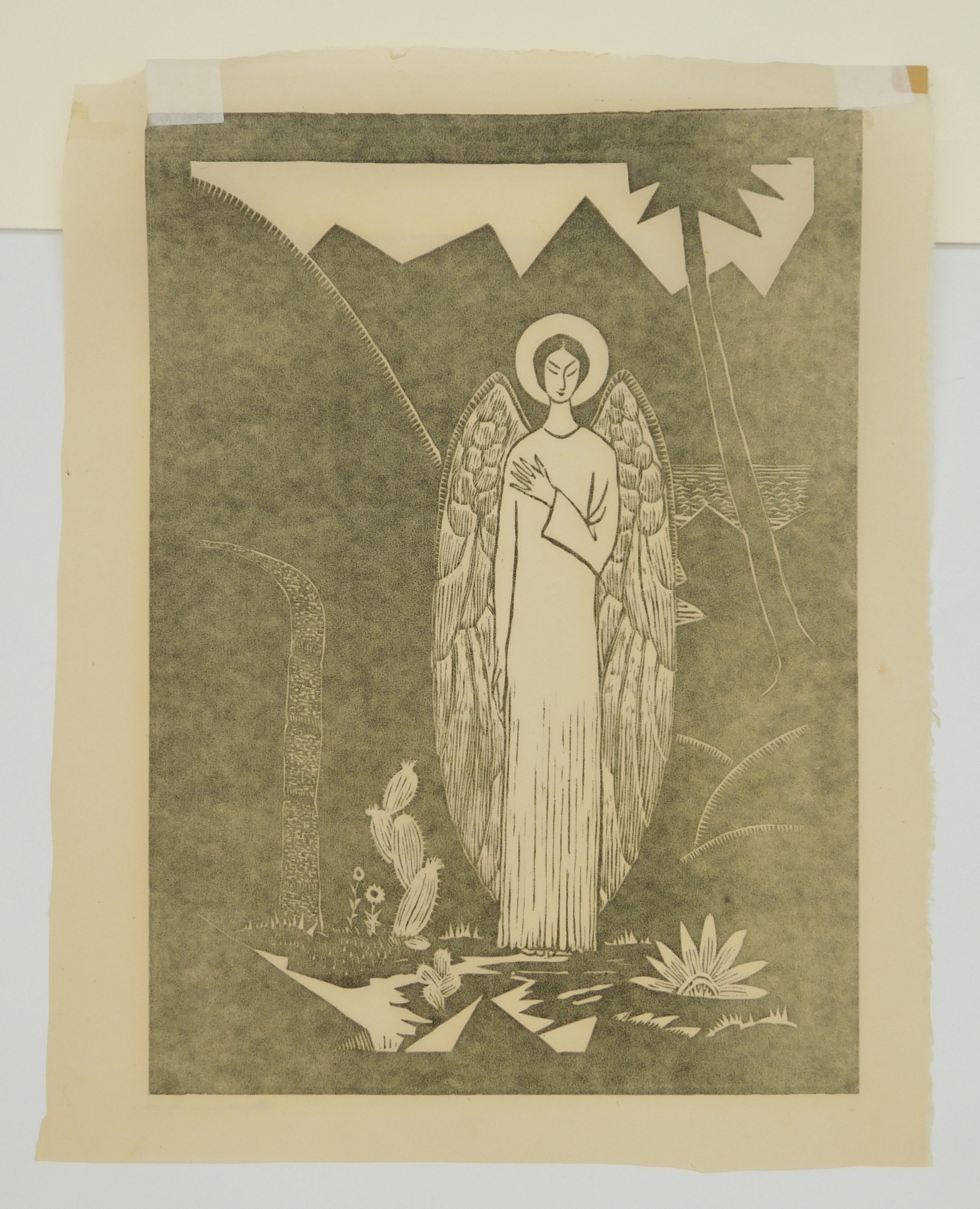 A four-panel woodcut collage depicting religious and domestic scenes with stark black-and-white contrast.