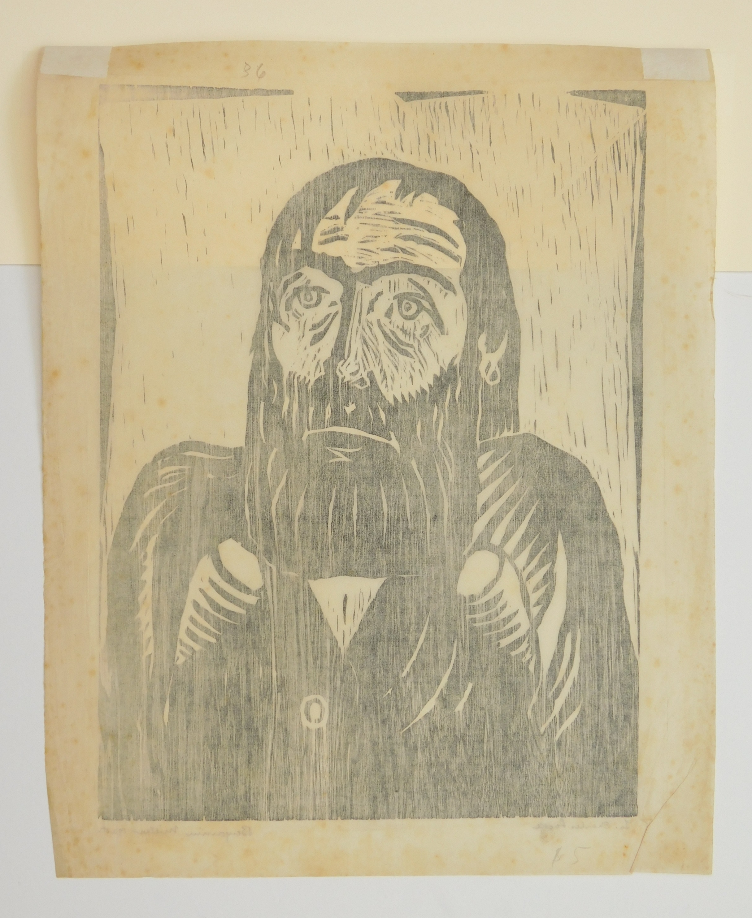 A four-panel woodcut collage depicting religious and domestic scenes with stark black-and-white contrast.