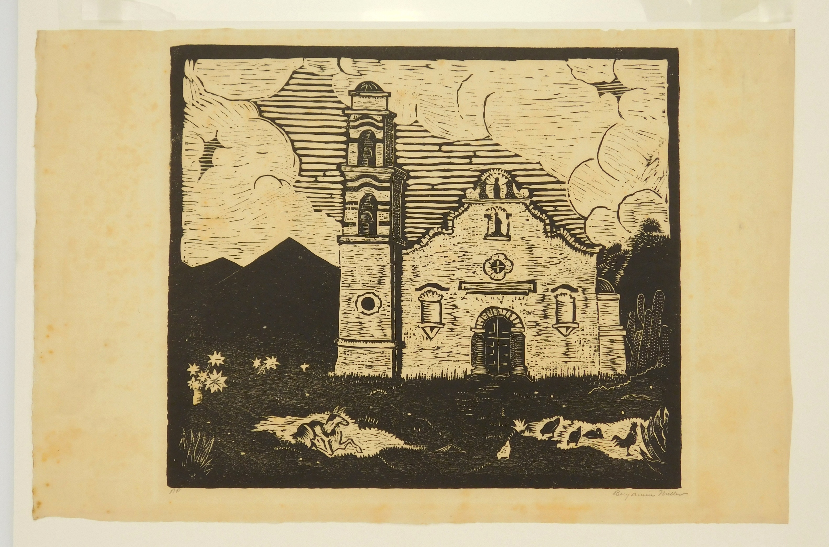Artwork by Benjamin Miller, Mount Adams, Cincinnati, Made of woodcut