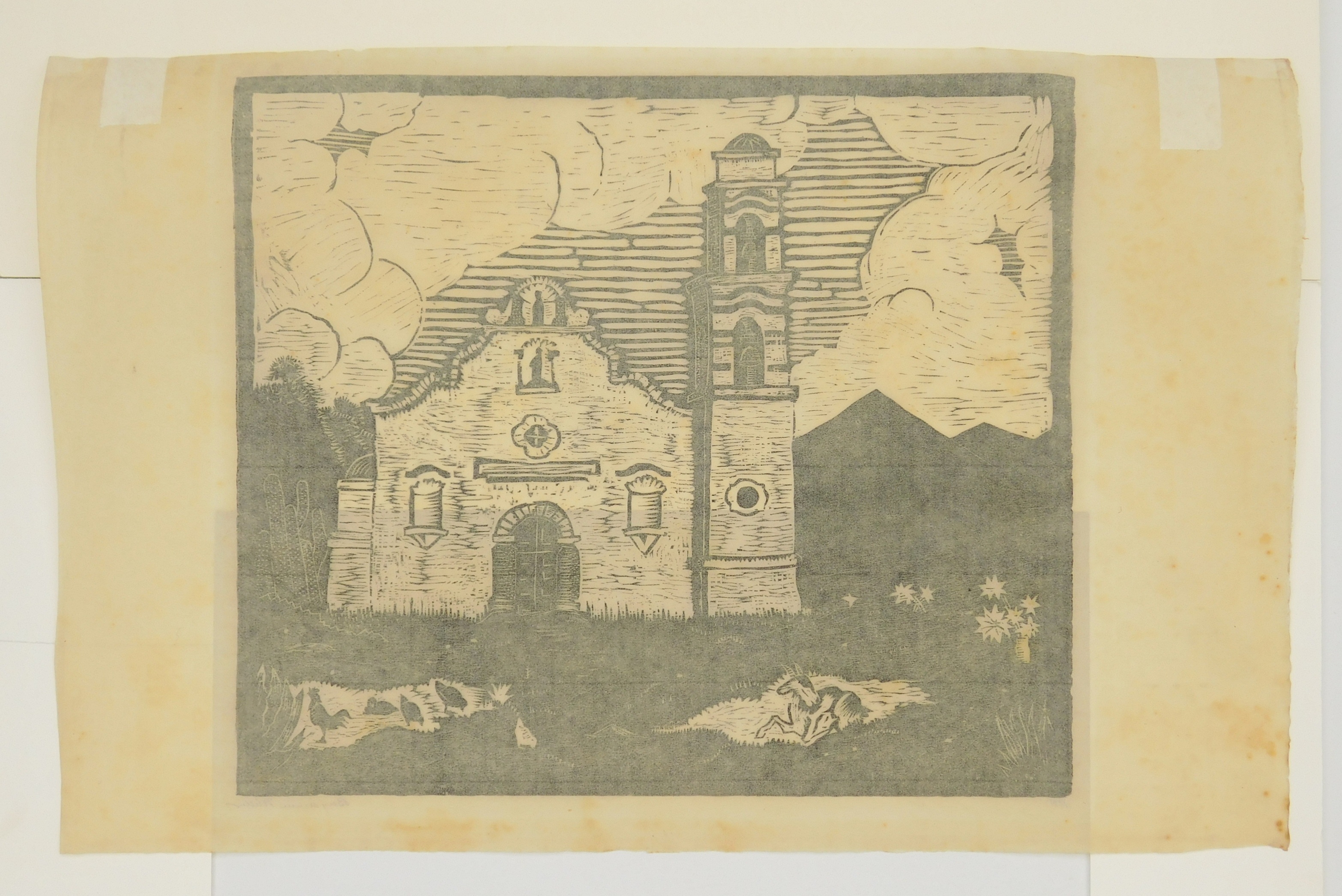 Artwork by Benjamin Miller, Mount Adams, Cincinnati, Made of woodcut