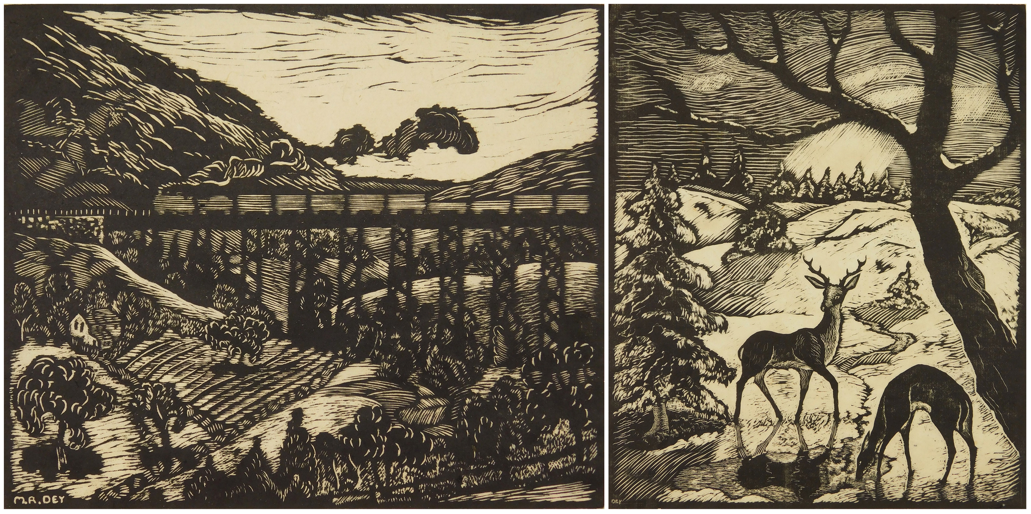 Artwork by Maurice Dey, The Erie Trestle, Made of woodcut