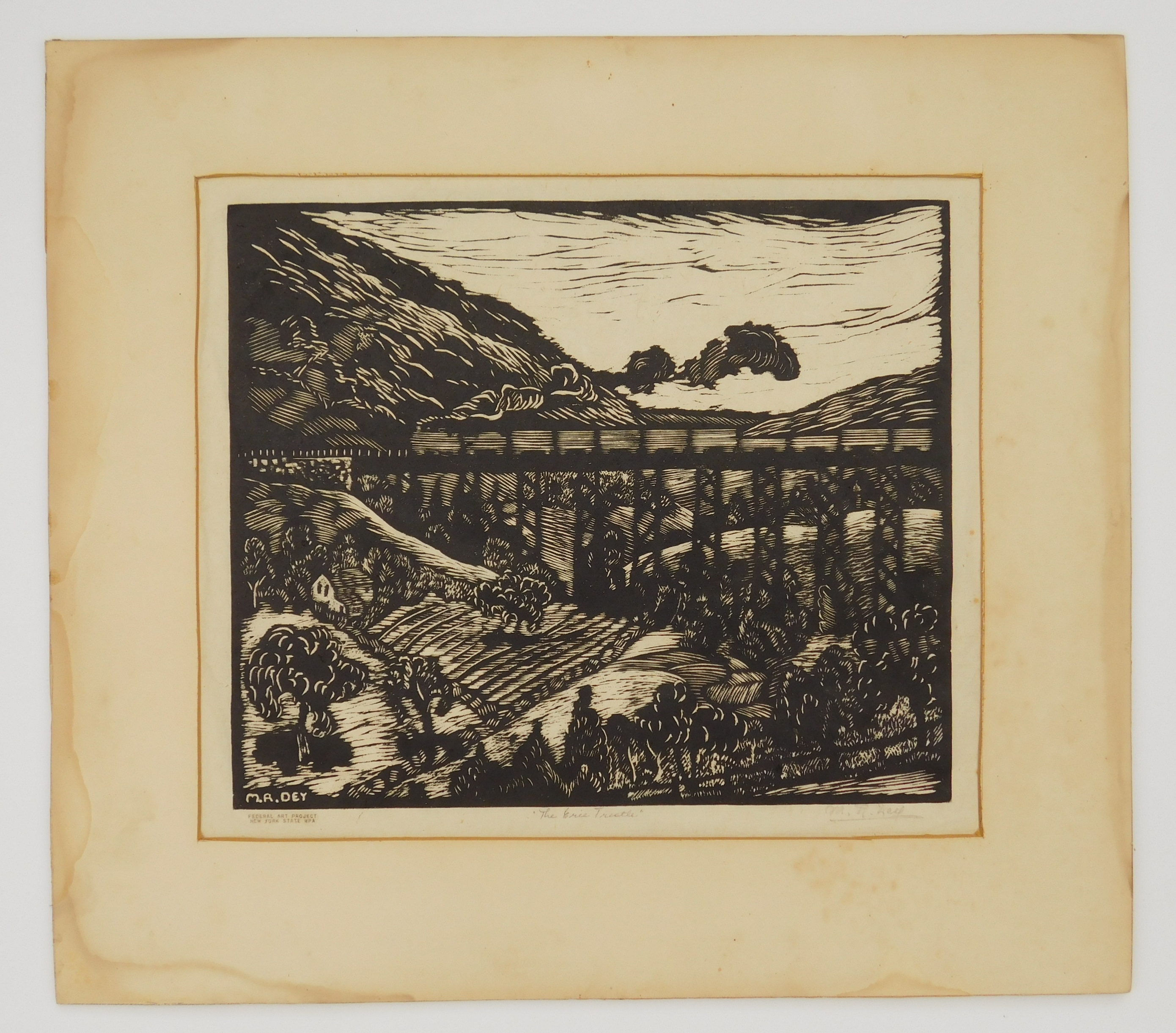 Artwork by Maurice Dey, The Erie Trestle, Made of woodcut