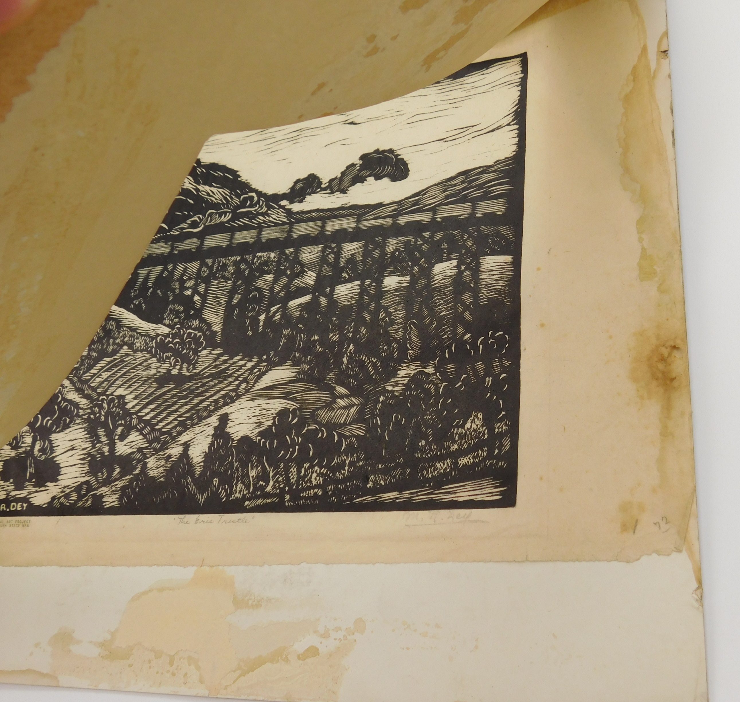 Artwork by Maurice Dey, The Erie Trestle, Made of woodcut