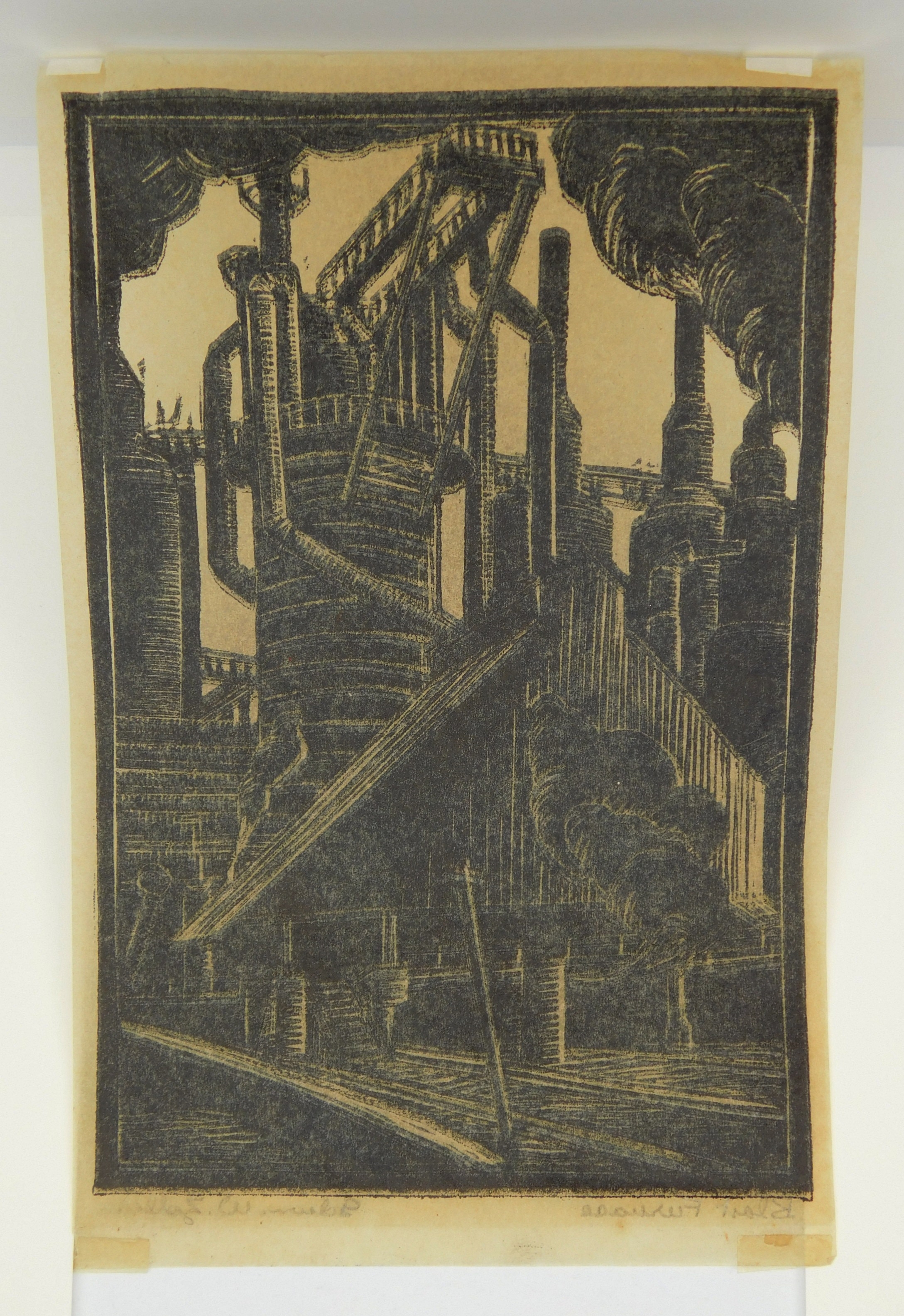 Artwork by Edwin W. Zoller, 1967) "Blast Furnace'', Made of woodblock