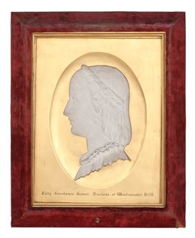 A plaster relief profile portrait of Lady Constance Gower, Duchess of Westminster, facing left - Alexander Munro