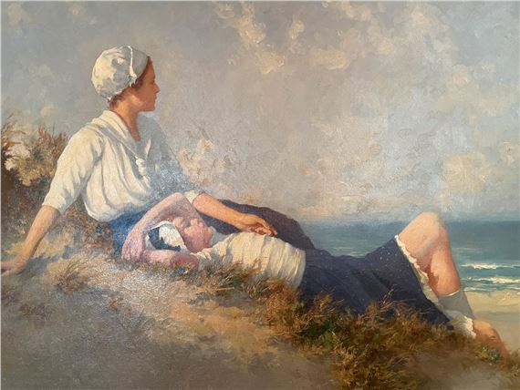 Young women in front of the sea by Hermann Seeger