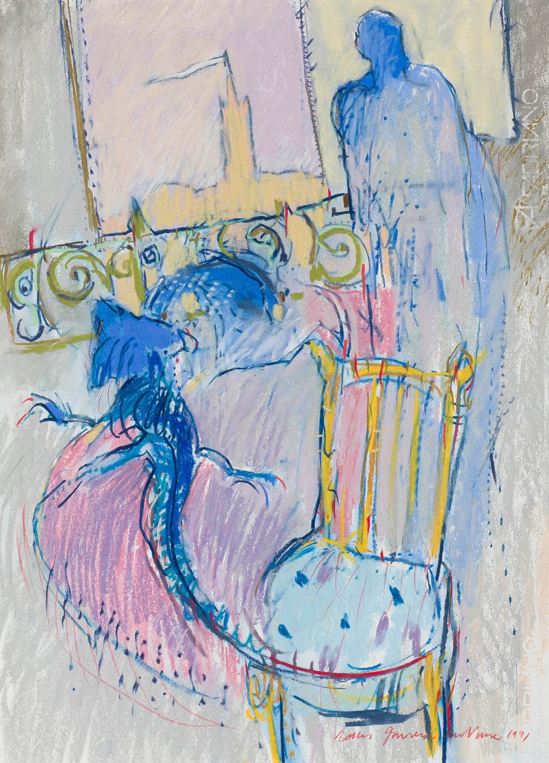 Interior with Chair and Blue Reptile by Louis Jansen van Vuuren, dated 1991