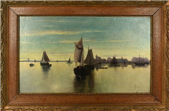 Morgenstimmung im Hafen - Adolf Georgini Toscano