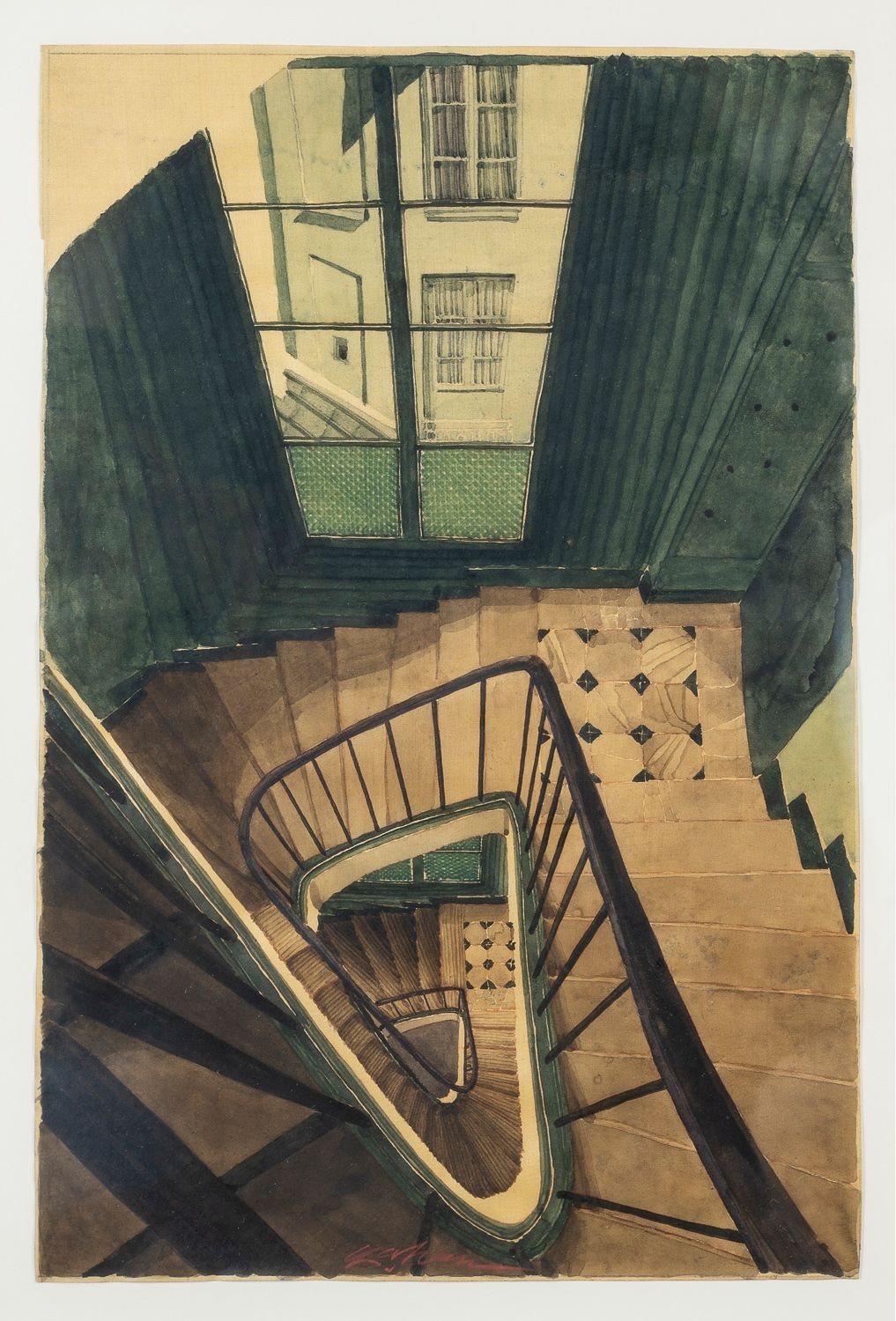 Artwork by Sam Szafran, Staircase, Made of Watercolor on silk