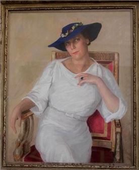 Portrait of a woman with a blue hat - J. Cernaise