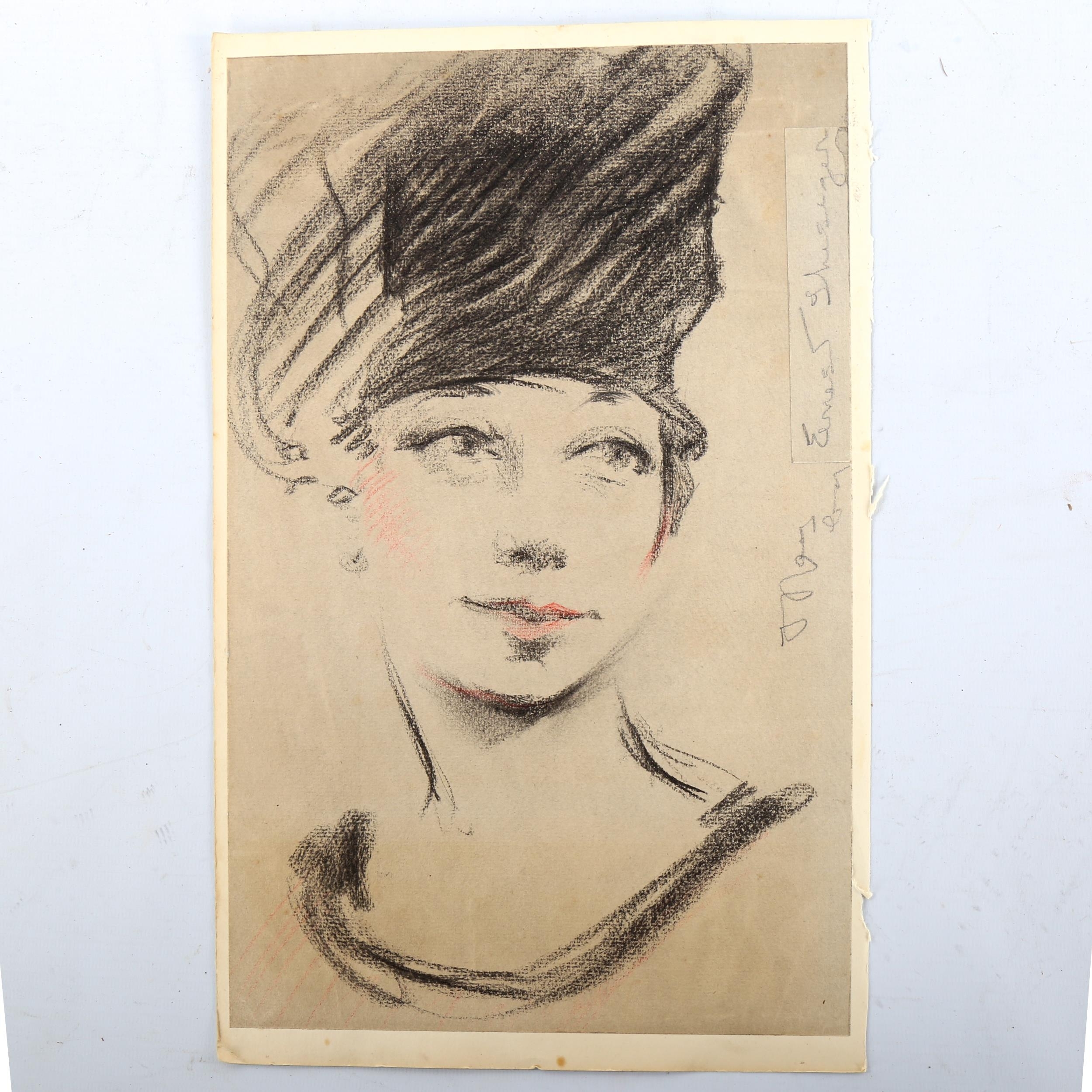Artwork by Ernest Thesiger, portrait of Mary, Made of charcoal/crayon