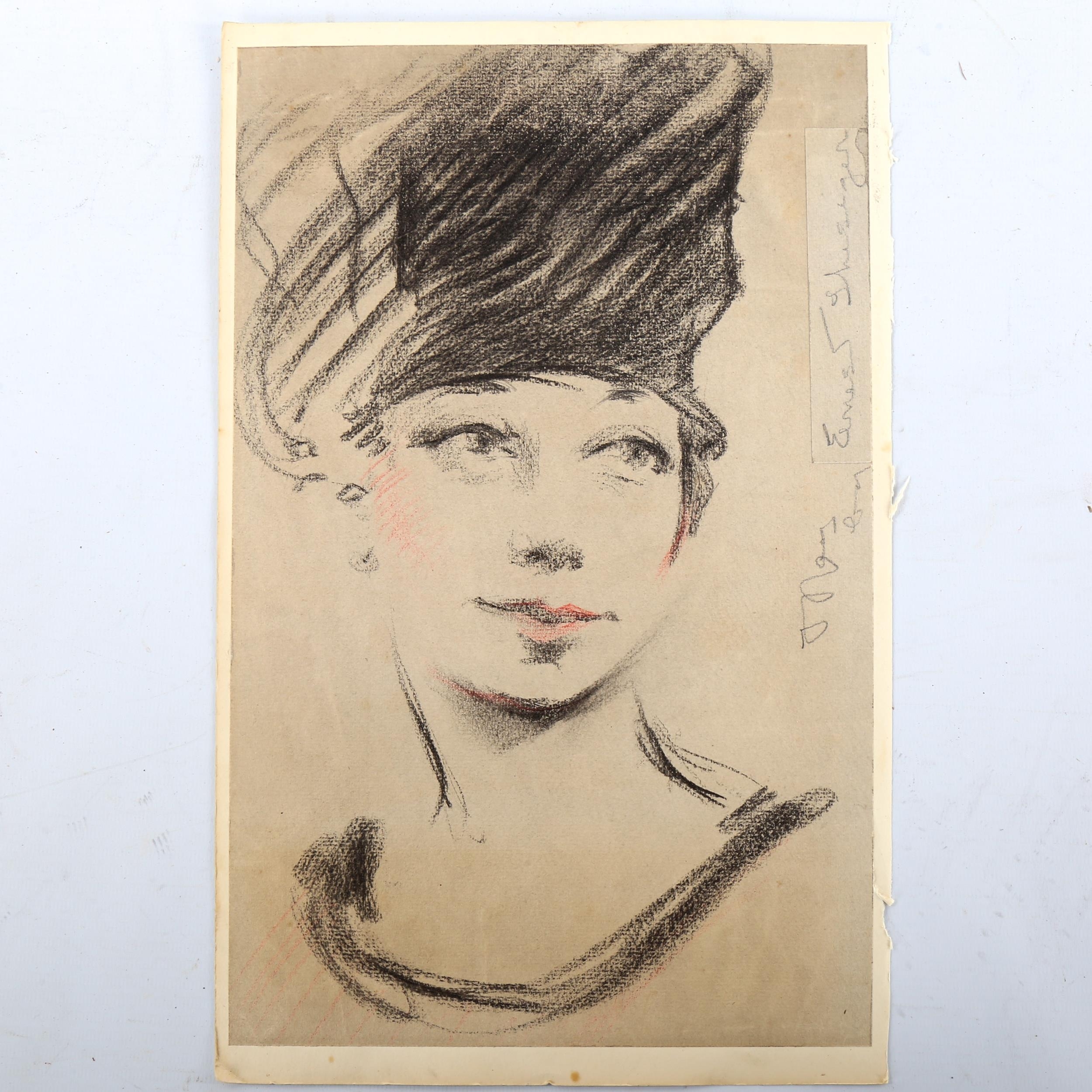 Artwork by Ernest Thesiger, portrait of Mary, Made of charcoal/crayon