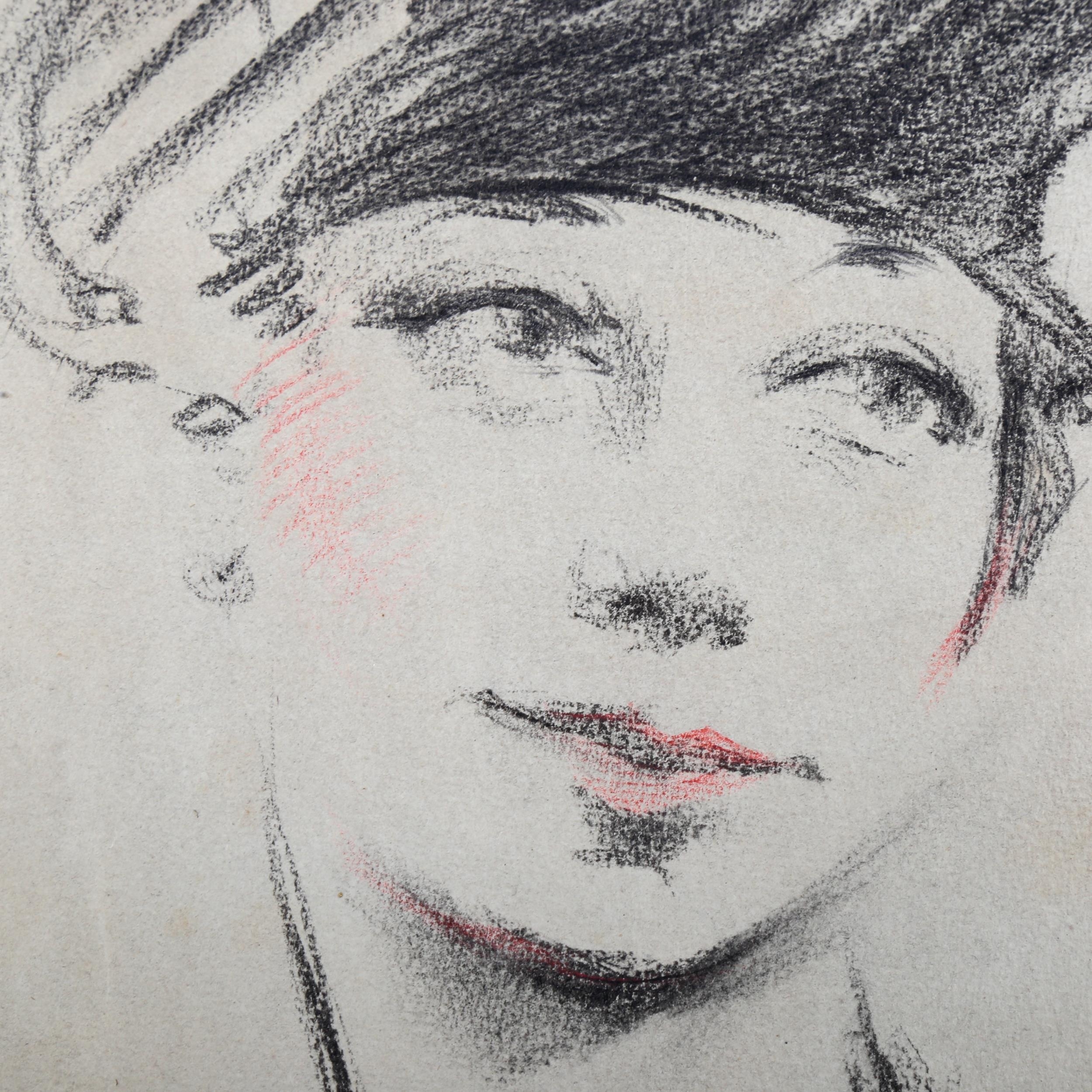 Artwork by Ernest Thesiger, portrait of Mary, Made of charcoal/crayon