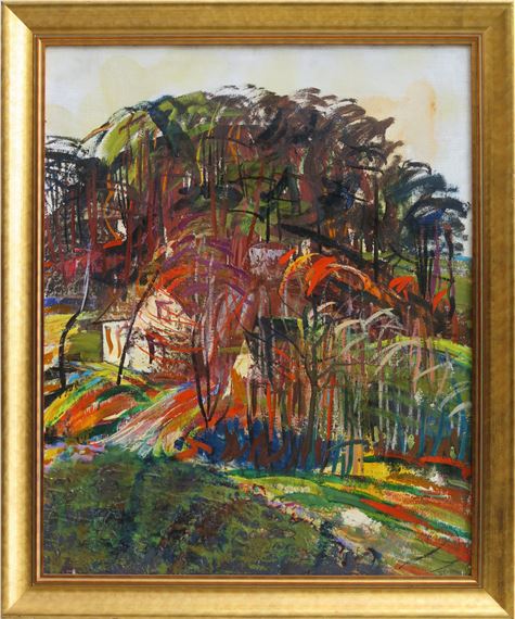 Ainava ar balto māju by Jānis Pauļuks, 1954