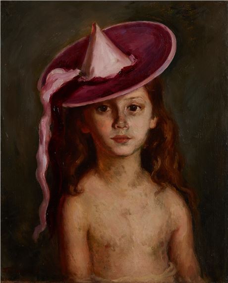 Portrait of a Girl in Pink Hat by Léonid Frechkop, 1938