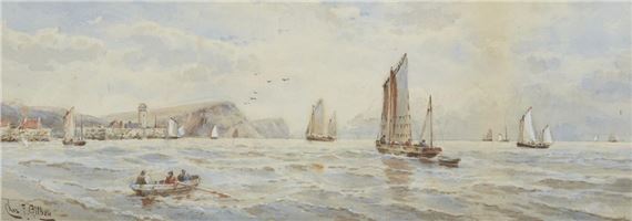 Fishing boats off the coast of Cornwall by Charles Frederick Allbon